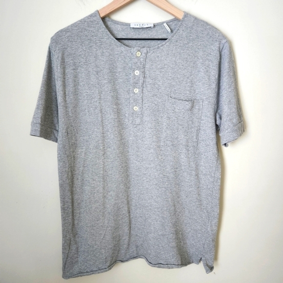 Sandro | Men's Button Front Waffle Knit Short Sleeve Henley Shirt - Size L/M - Picture 1 of 13